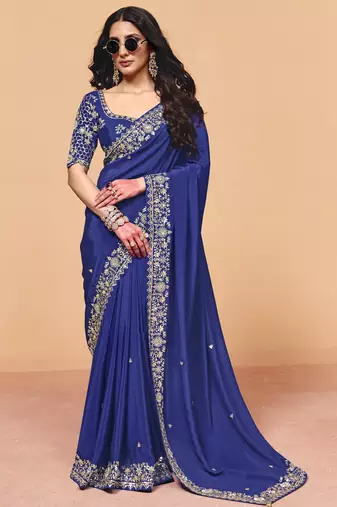 Designer satin saree with sequin heavy embroidery work