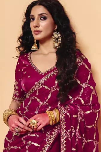 Stylish frandy fabric saree with sequin embroidery