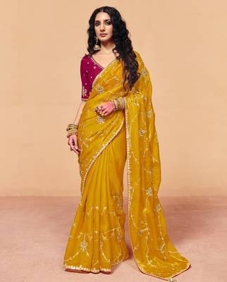 Elegant organza satin saree with sequin embroidery work 1