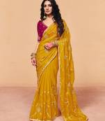 Elegant organza satin saree with sequin heavy embroidery work