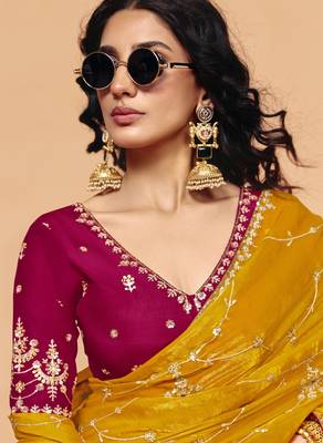 Elegant organza satin saree with sequin embroidery work 2