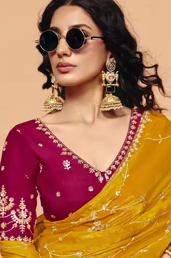 Elegant organza satin saree with sequin embroidery work