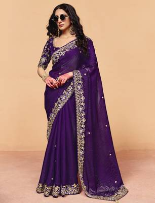 Stylish organza crush saree with sequin embroidery 1