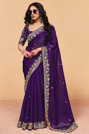 Stylish organza crush saree with sequin heavy embroidery