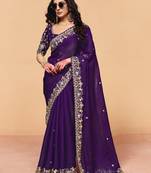 Stylish organza crush saree with sequin heavy embroidery