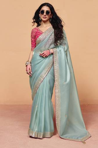 Designer organza saree with sequin heavy embroidery work
