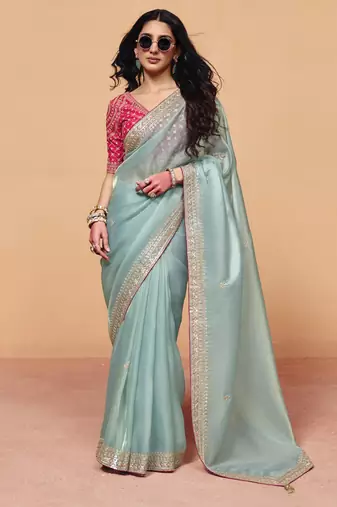 Designer organza saree with sequin heavy embroidery work