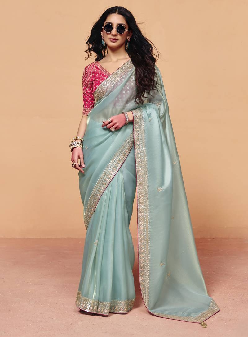 Designer organza saree with sequin heavy embroidery work