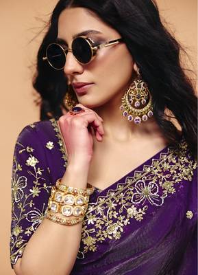 Stylish organza crush saree with sequin embroidery 2