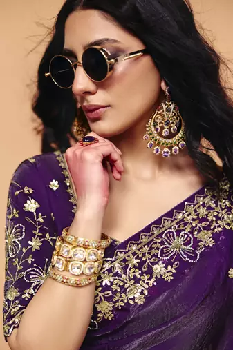 Stylish organza crush saree with sequin embroidery