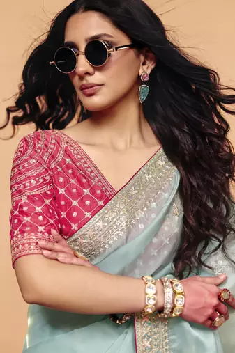  organza saree with sequin embroidery work