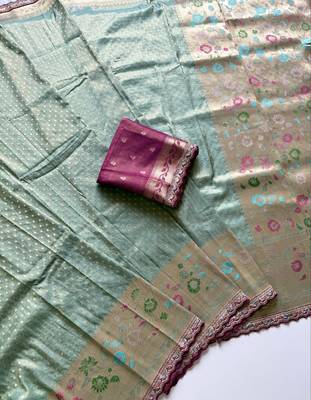 Light Sea Green Color Embroidery Coding Siquence Work Paithani Silk saree 1