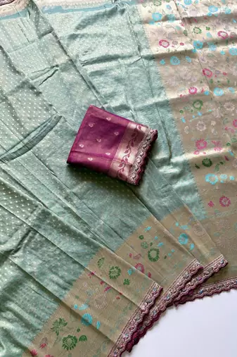 Light Sea Green Color Embroidery Coding Siquence Work Paithani Silk saree