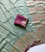 Light Sea Green Color Embroidery Coding Siquence Work Paithani Silk saree