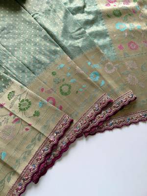 Light Sea Green Color Embroidery Coding Siquence Work Paithani Silk saree 2