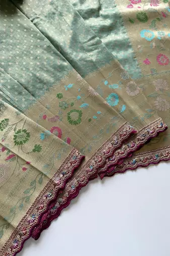 Light Sea Green Color Embroidery Coding Siquence Work Paithani Silk saree
