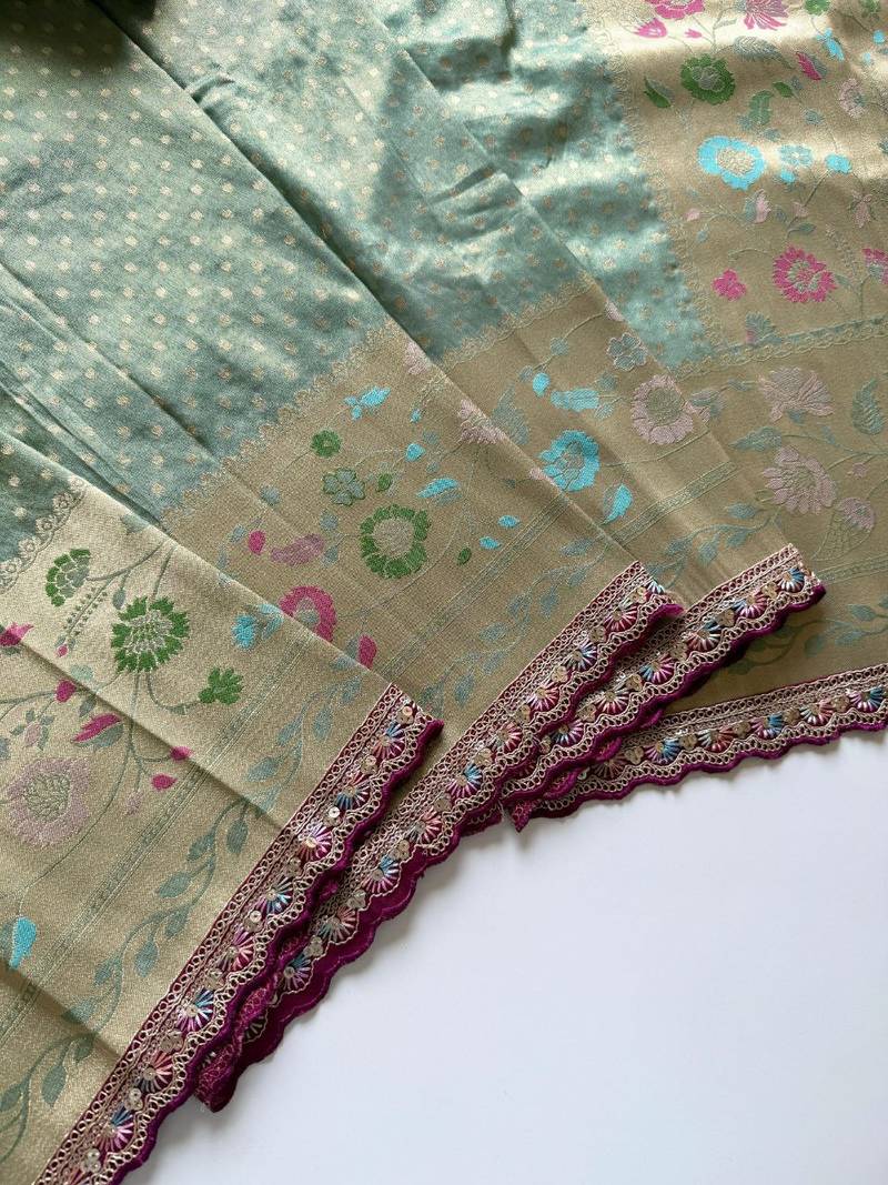Light Sea Green Color Embroidery Coding Siquence Work Paithani Silk saree