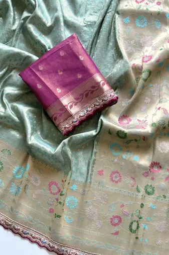 Light Sea Green Color Embroidery Coding Siquence Work Paithani Silk saree