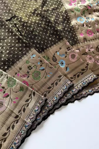 Black Color Embroidery Coding Siquence Work Paithani Silk saree