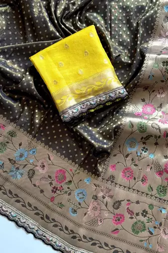 Black Color Embroidery Coding Siquence Work Paithani Silk saree