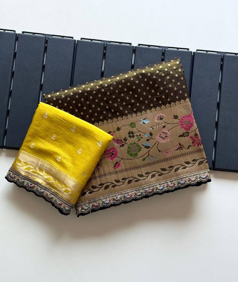 Black Color Embroidery Coding Siquence Work Paithani Silk saree