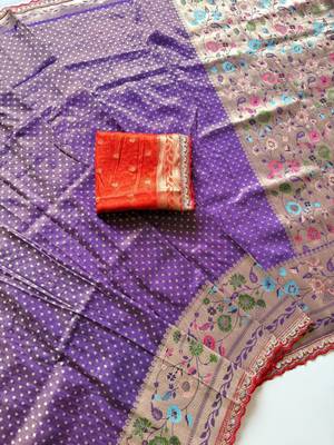 Purple Color Embroidery Coding Siquence Work Paithani Silk saree 2