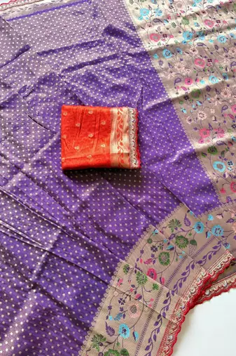 Purple Color Embroidery Coding Siquence Work Paithani Silk saree