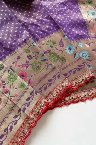 Purple Color Embroidery Coding Siquence Work Paithani Silk saree