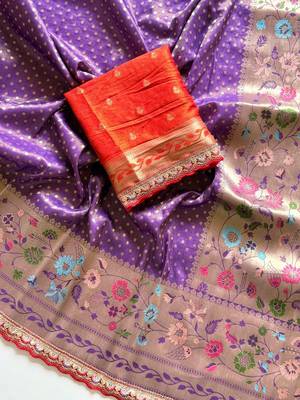 Purple Color Embroidery Coding Siquence Work Paithani Silk saree 4