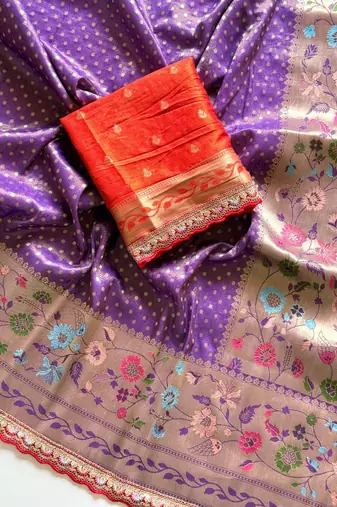 Purple Color Embroidery Coding Siquence Work Paithani Silk saree