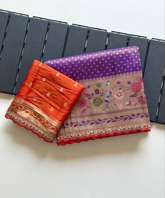 Purple Color Embroidery Coding Siquence Work Paithani Silk saree 1