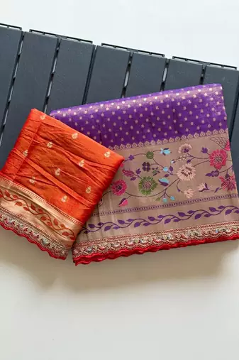 Purple Color Embroidery Coding Siquence Work Paithani Silk saree