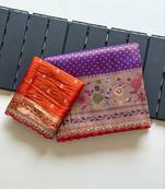 Purple Color Embroidery Coding Siquence Work Paithani Silk saree