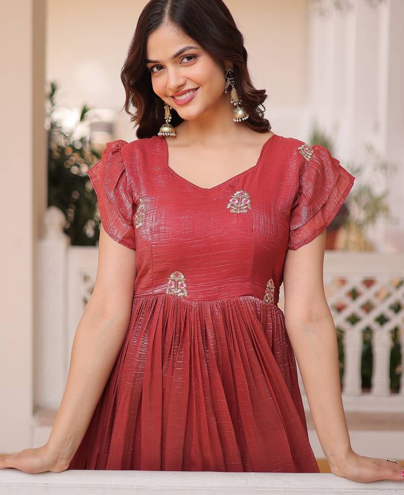 Amazing Red Embroidered Organza Function Wear Gown