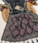 Black  Color  Meenakari  & Zari weawing small border Muga Cotton Saree