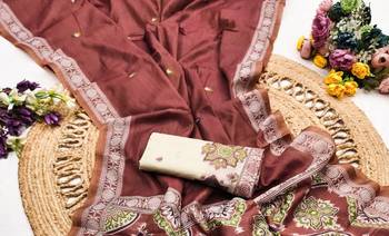 Maroon  Color  Meenakari  & Zari weawing small border Muga Cotton Saree 3
