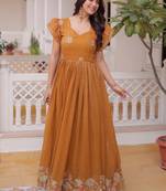 Precious Yellow Sequins Organza Haldi Wear Gown