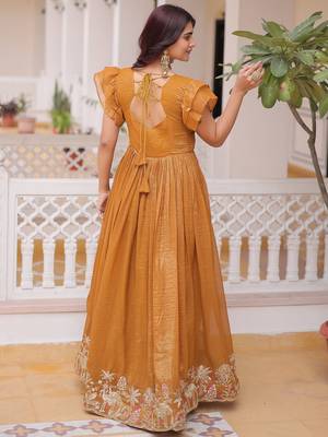 Precious Yellow Sequins Organza Haldi Wear Gown 4