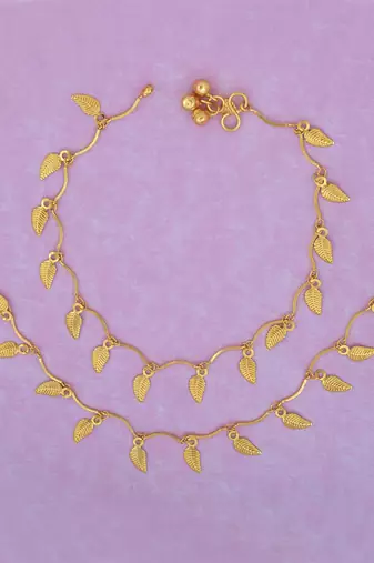 Memoir gold plated leaf design, ethnic fashion anklet payal pajeb anklet traditional fashion