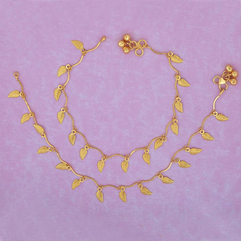 Memoir gold plated leaf design, ethnic fashion anklet payal pajeb anklet traditional fashion