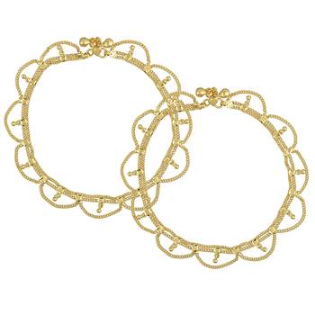 Memoir gold plated brass, jhalar/eye shaped design, traditional payal, pajeb, anklet women ethnic 1