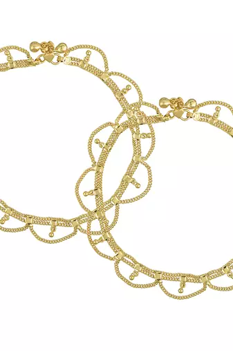 Memoir gold plated brass, jhalar/eye shaped design, traditional payal, pajeb, anklet women ethnic