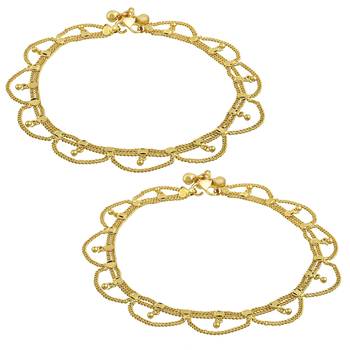 Memoir gold plated brass, jhalar/eye shaped design, traditional payal, pajeb, anklet women ethnic 2