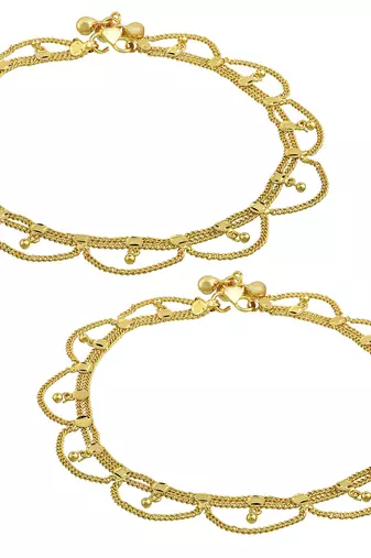 Memoir gold plated brass, jhalar/eye shaped design, traditional payal, pajeb, anklet women ethnic