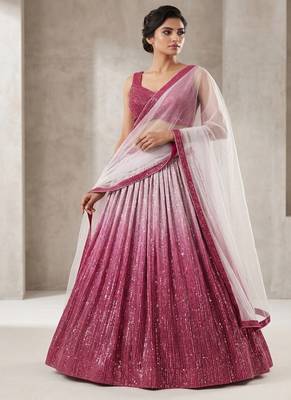 Pink Gorgeous Satin Silk Sequines Lehenga Set 1