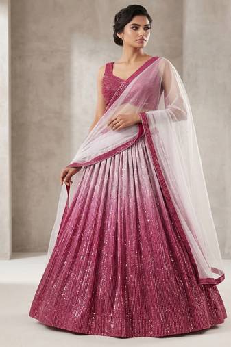 Pink Gorgeous Satin Silk Sequines Lehenga Set