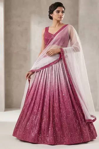 Pink Gorgeous Satin Silk Sequines Lehenga Set