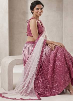 Pink Gorgeous Satin Silk Sequines Lehenga Set 2