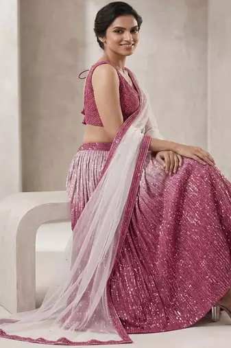 Pink Gorgeous Satin Silk Sequines Lehenga Set