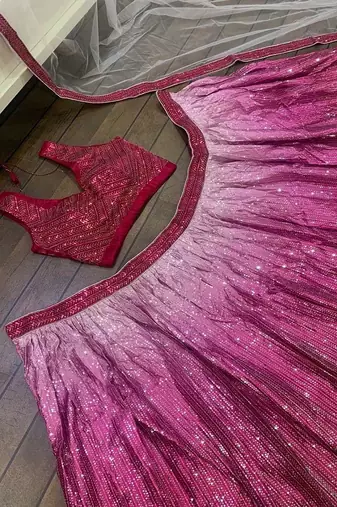 Pink Gorgeous Satin Silk Sequines Lehenga Set